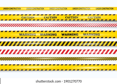 Set of caution and danger ribbon over white background vector illustration. Safety police warning tapes