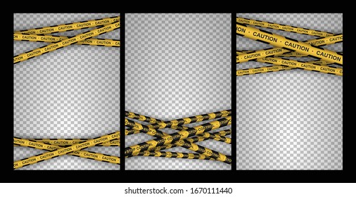 Set of caution, danger, warning, attention, police tapes, sign, line. Black and yellow line striped.
