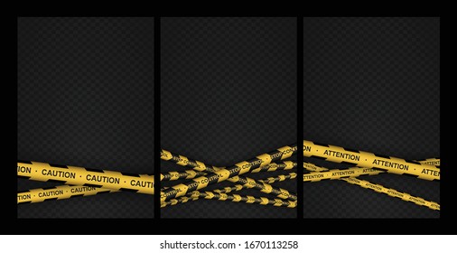 Set of caution, danger, warning, attention, police tapes, sign, line. Black and yellow line striped.