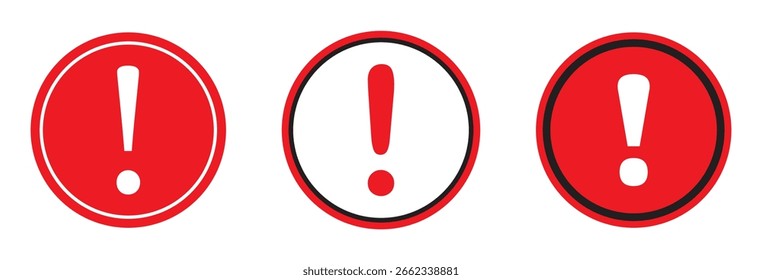 Conjunto de icono de precaución, señal roja de advertencia. Ilustración vectorial.