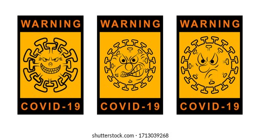Set of Caution Pandemic stop Novel Coronavirus outbreak covid 19 template for designs. Warning and quarantine. Protect and attention cartoon icon. Lock sign. Stay at home. Vector illustration