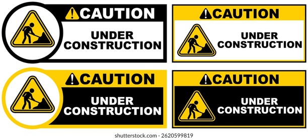 Set caution under construction public sign design vector illustration