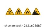 Set of caution warning signs including radioactivity symbol and other hazard icons perfect for safety signage, alerts, and danger awareness in public spaces
