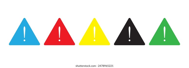 Set of caution warning signs. Warning symbols with exclamation mark, fatal error message, danger icons, attention sign. Vector.