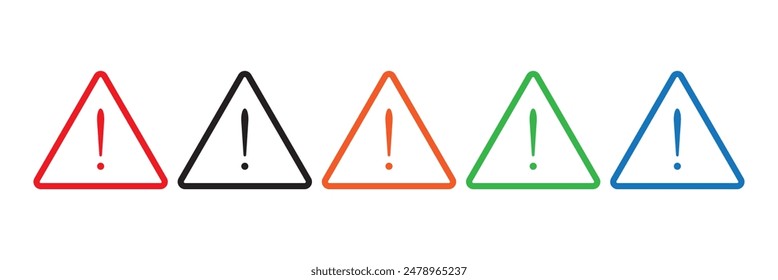 Set of caution warning signs. Warning symbols with exclamation mark, fatal error message, danger icons, attention sign. Vector.