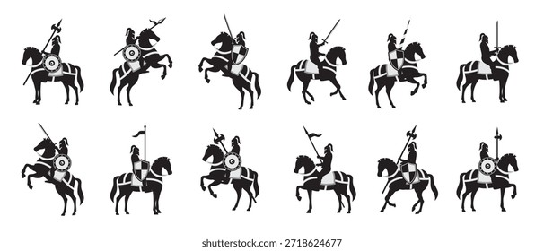conjunto de silhuetas de cavalaria ilustração vetorial