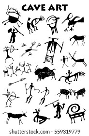 Set of Cave Art in white background - Vector image