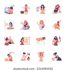 Juego de iconos planos de personas de las cuevas 

