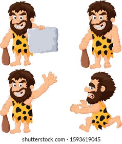 Set of caveman in different actions