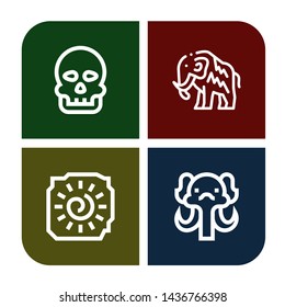 Set Of Caveman Icons Such As Anthropology, Mammoth, Cave Painting , Caveman