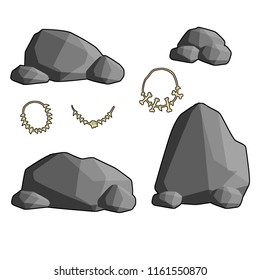 A set of caveman-stones and beads. The decoration of the Neanderthals from bones.
