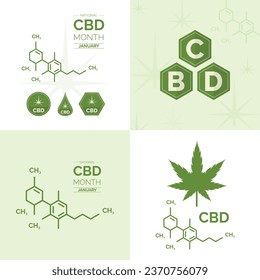 Set of cbd icons, vector illustration of cannabis molecule logo isolated on background