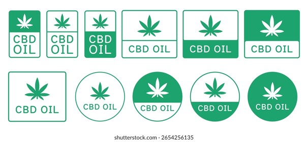 Set Of CBD Oil Icon Bagdes Vector Design. Cannabidiol Emblem Sign.