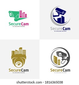 Conjunto de cámaras CCTV con plantilla vectorial de diseño de logotipos urbanos, concepto de logotipo, símbolo, icono