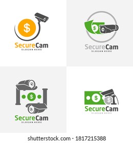 Set of CCTV Camera with Money Logo Design Vector Template, Concept Symbol, Icon