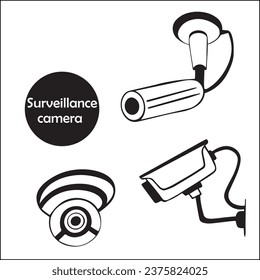 Conjunto de cámaras CCTV de varias formas de silueta en forma de esbozo. Sistema de seguridad y control. Concepto de vigilancia y vigilancia.