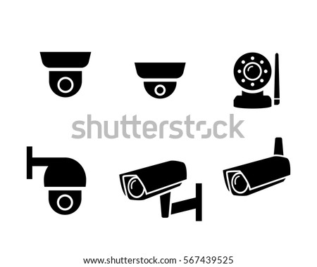 Set of CCTV icons in silhouette style, vector