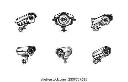 Satz von cctv-Symbolen auf einfache, schwarzfarbige Vektorgrafik