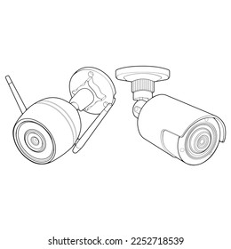 Conjunto de cctv en estilo vectorial de arte de línea, aislado en fondo blanco. Cctv en estilo vectorial de arte en línea para libro de coloreado. 
