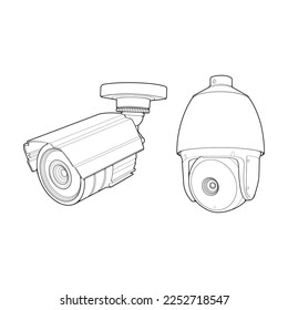 Conjunto de cctv en estilo vectorial de arte de línea, aislado en fondo blanco. Cctv en estilo vectorial de arte en línea para libro de coloreado. 
