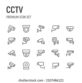 Set of cctv line icons. Premium pack of signs in trendy style. Pixel perfect objects for UI, apps and web. 