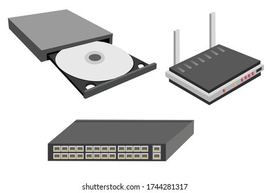 Establecer. Unidad de disco DVD de CD ROM, conmutador Ethernet para un gran proveedor de servicios o oficinas con 24 puertos cliente y dos puertos combinados, enrutador Wifi