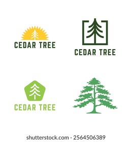 Set of Cedar pine tree icon nature organic environment icon symbol illustration.