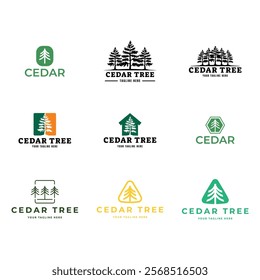 Set of Cedar pine tree icon nature organic environment icon symbol illustration.