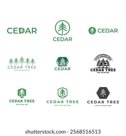 Set of Cedar pine tree icon nature organic environment icon symbol illustration.