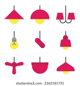 Set of Ceiling Decoration Flat Icon. Lamp, Light, Fan Bulb, and More Editable Stroke. Vector Eps 10