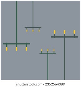 Set of ceiling lamps, floor lamps, vector, illustration on gray background for postcards, advertisements, product labels, sales, promotions, flyers, book covers, etc.