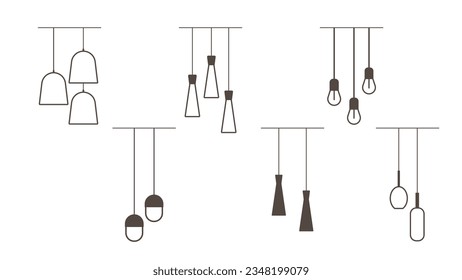 Set of ceiling lamps. Vector icons isolated on white background. Design element.