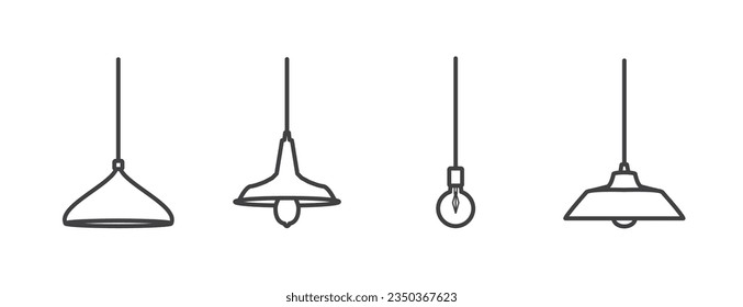 Set of Ceiling light line icon. linear style sign for mobile concept and web design. Hanging lamp light outline vector icon. Symbol, logo illustration. Vector graphics of Chandelier on white backgroun