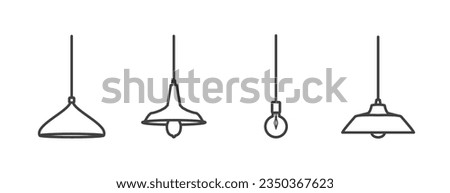 Set of Ceiling light line icon. linear style sign for mobile concept and web design. Hanging lamp light outline vector icon. Symbol, logo illustration. Vector graphics of Chandelier on white backgroun