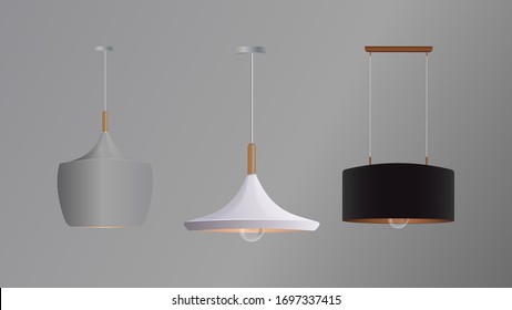 Set of ceiling lights isolated on a gray background. Lamps vector.