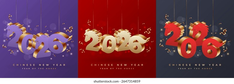 set of Celebrate Chinese New Year 2026 with the powerful and energetic Horse zodiac symbol, representing strength and success.