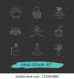 Set of celebrate icons line style symbols with star wars day, groundhog day, kurban bayram and other icons for your web mobile app logo design.