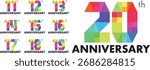 set of celebrating anniversary various monochrome color number 11 12 13 14 15 16 17 18 19 20 on a white background with word th ANNIVERSARY.