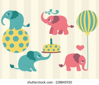 Set of Celebrating Elephants