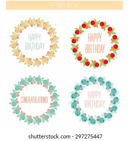 Set of celebration. Cute retro flowers arranged in a shape. Vector illustration. Save the date. birthday card. perfect for wedding invitations