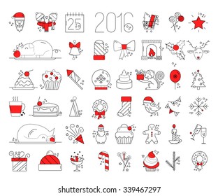 Set celebration elements of Christmas and New Year. Vector objects isolated on white background