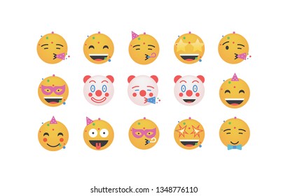 Set of celebration emoticon vector isolated on white background. Emoji vector. Smile icon collection. Reactions icon web.