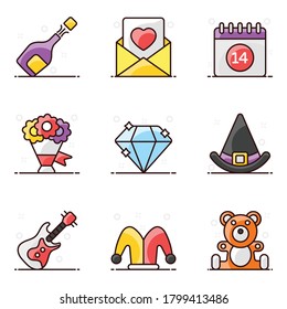 Set von Feierlichkeiten Flache Symbole