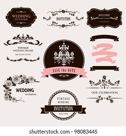 Set of celebration frames and labels with vintage design.