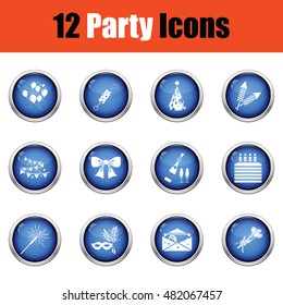 Set of celebration icons.  Glossy button design. Vector illustration.