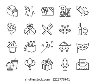 set of celebration icons, such as gift, christmas, party, champagne, event, birthday