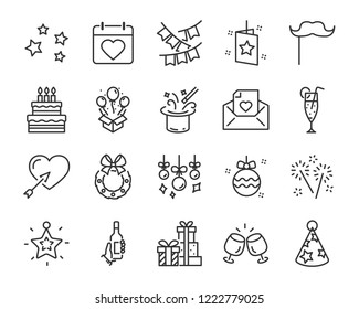 set of celebration icons, such as gift, christmas, party, champagne, event, birthday