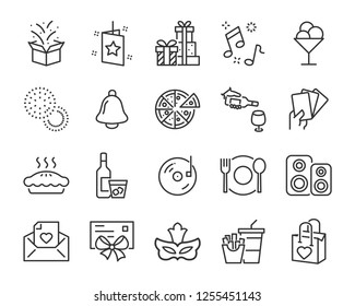 set of celebration icons, such as gift, christmas, party, champagne, event, birthday