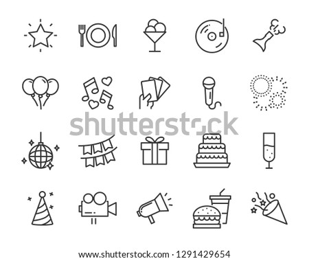 set of celebration icons, such as gift, christmas, party, champagne, event, birthday