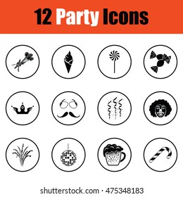 Set of celebration icons.  Thin circle design. Vector illustration.